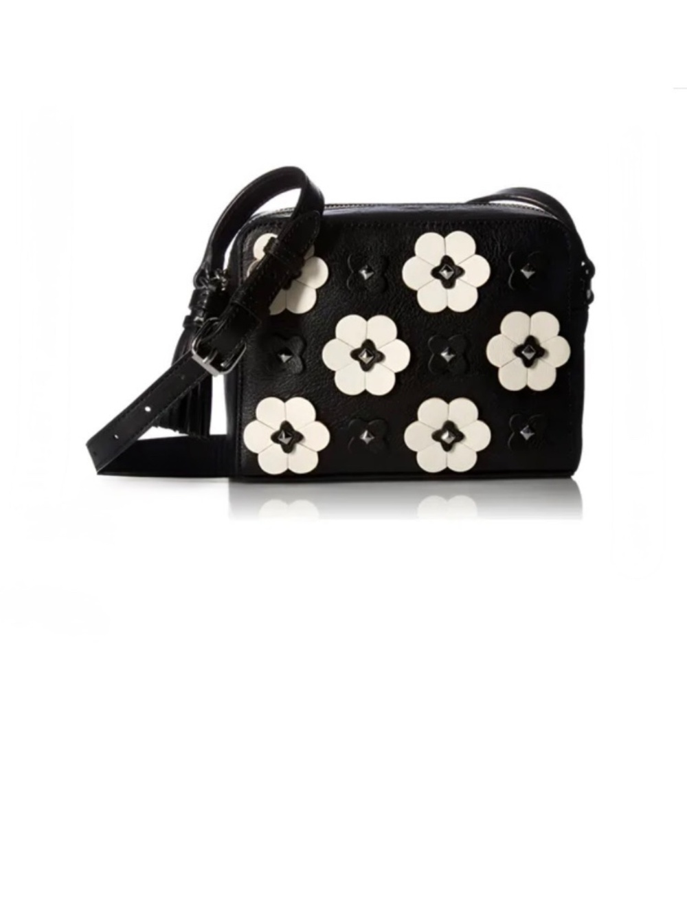 Minkoff Black Leather Floral Applique Camera Bag Purse Crossbody  NWOT condition